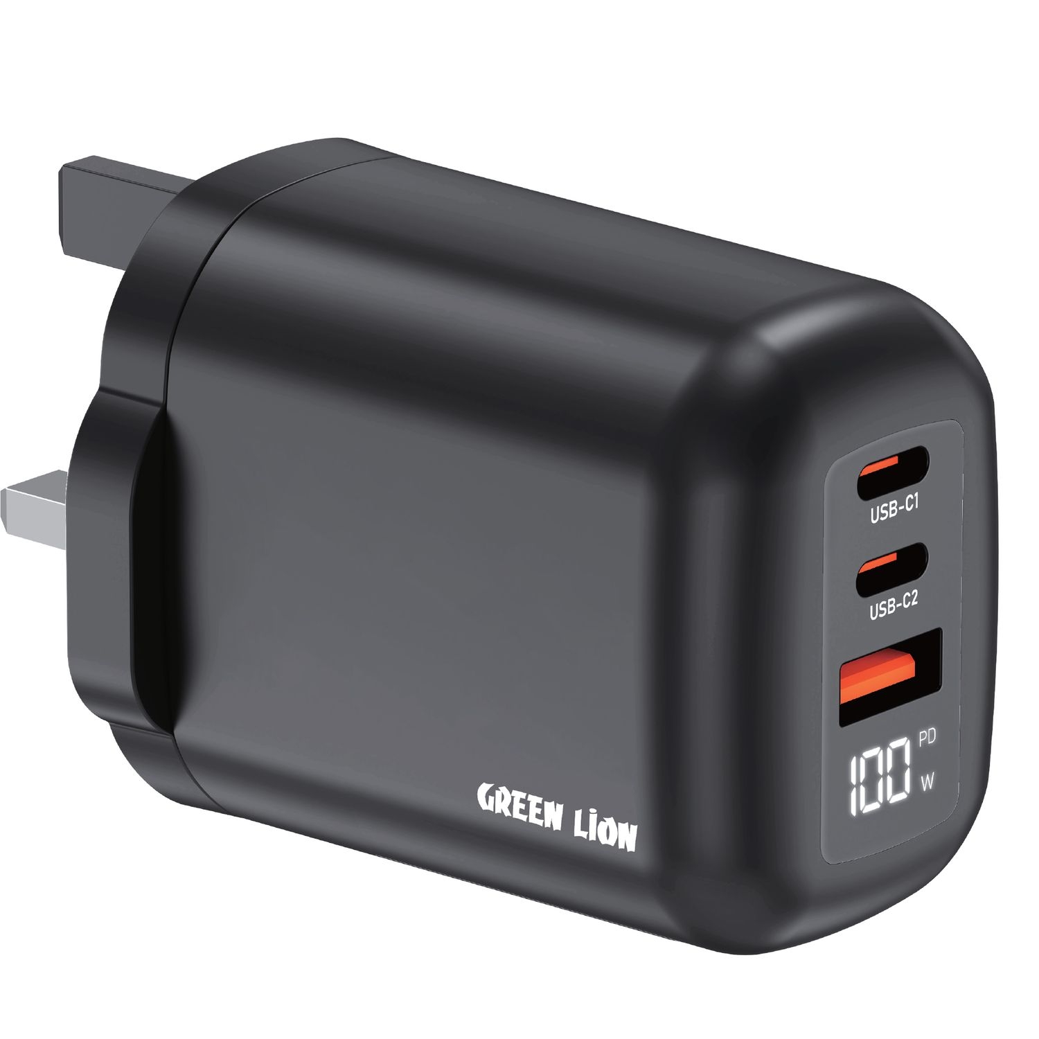 Green Lion Q-  SERIES UK Plug Wall Charger PD  65W A+C+C Port - Black